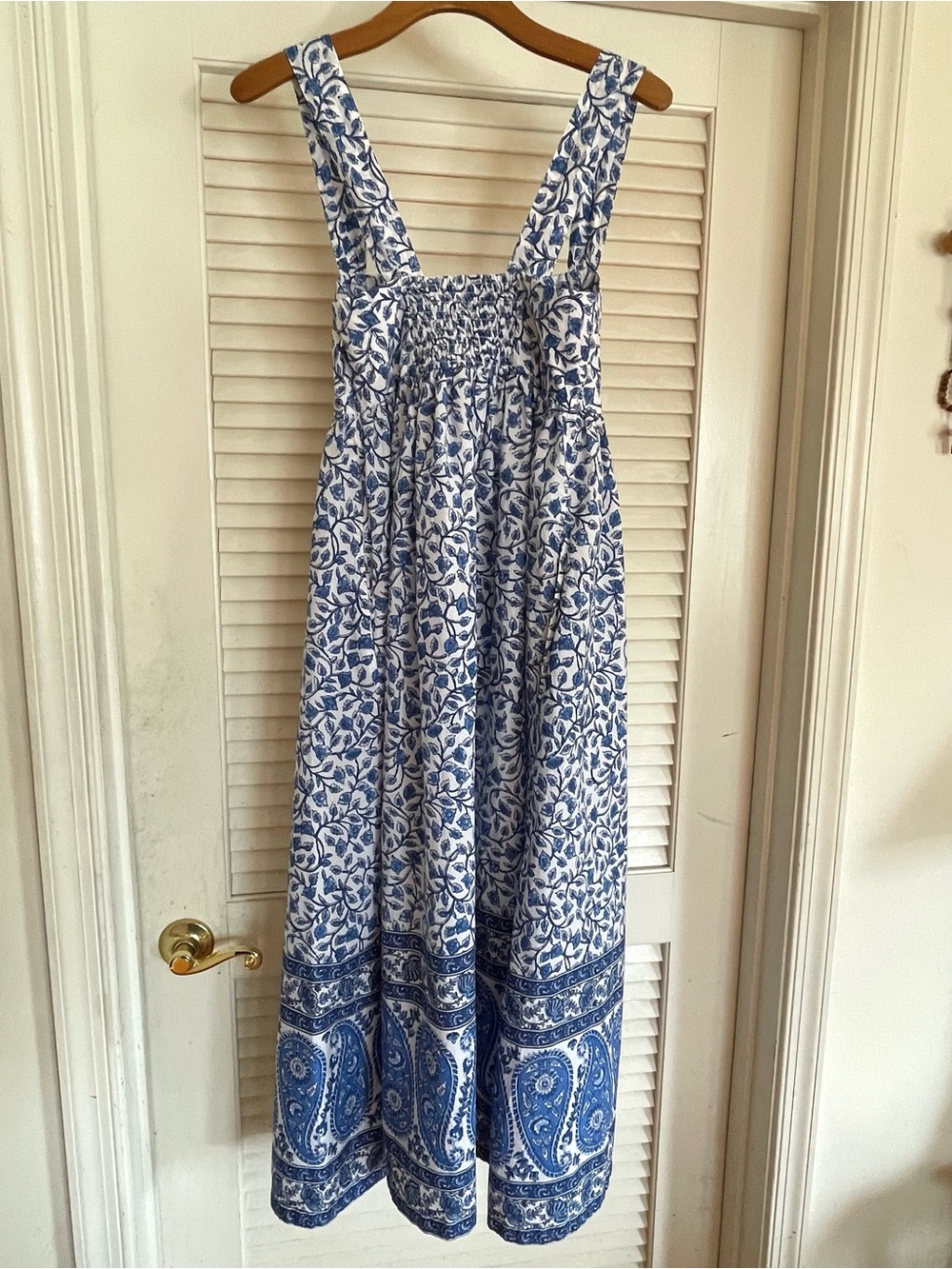J. Crew Square Neck Blue & White Floral Midi Dress with Bandana Print/EUC Size 4 - Picture 4 of 6